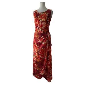 Vintage Y2K White Stag Tropical Print Side Tie Sleeveless Maxi Dress